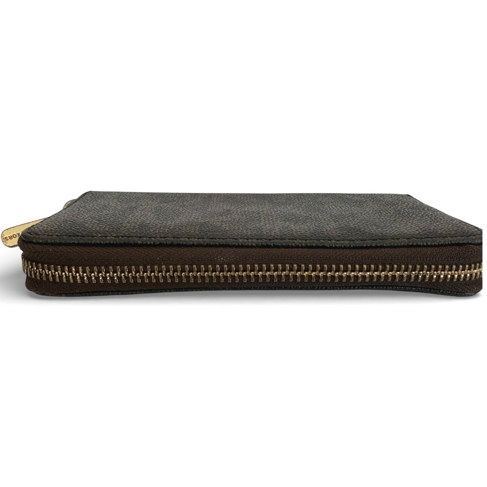 Givey Michael Kors Brown Medium Zip Around Wallet Gold Tone Plaque or Surprise - Picture 4 of 9